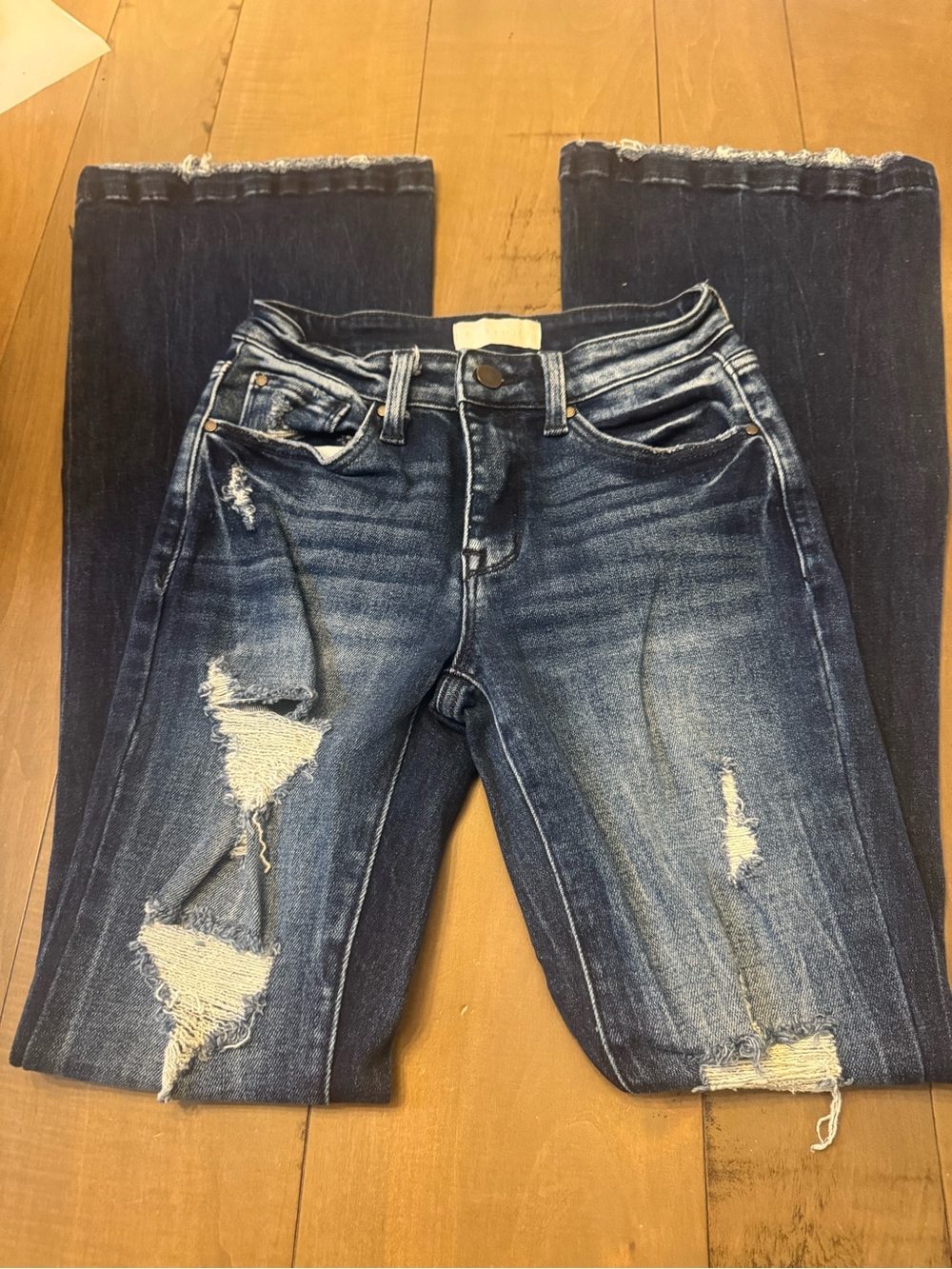 Petra 153 Size 1 24 distressed dark wash flare jeans